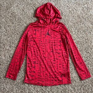 Jordan Boys Red Logo Dri Fit Hooded Long Sleeve Shirt Size Medium